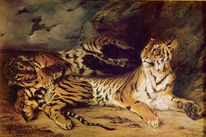 Jeune tigre jouant avec sa mère, 1830